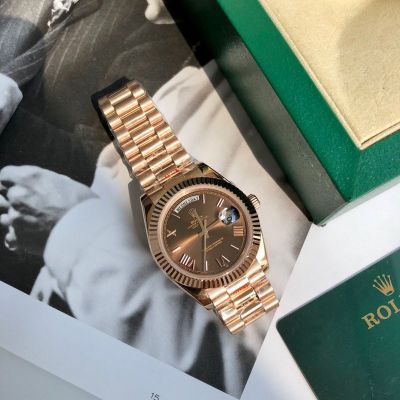 ROLEX Day-date 41mm Gold 904L Steel 8205 Movement Brown Watch